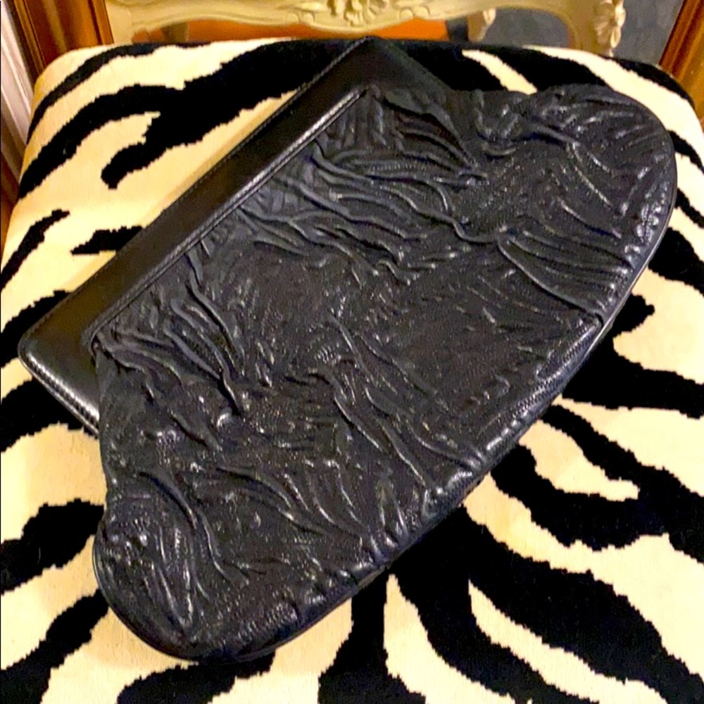 Anne Fontaine Textured Black Leather Clutch